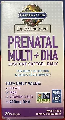 Garden Of Life Dr Formulated Prenatal Multi + DHA Sup 30 Gels New • $11.89