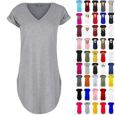 £3.49 • Buy Womens Ladies Plain Curved Hem Oversized Turn Up Sleeve Oversized T-Shirt Dress