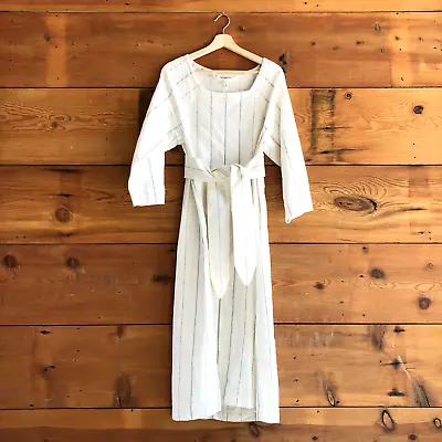 XS - Mara Hoffman White Striped Shay Belted Cotton Linen Dress 1125KG • $85