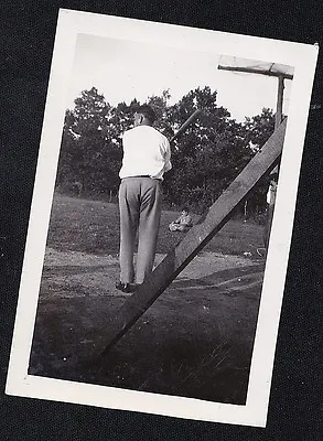 Old Vintage Antique Photograph Man From Behind Swinging Baseball Bat • $10