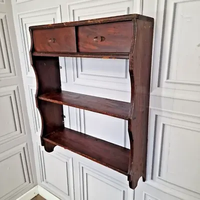 Antique Rustic Country Wooden Farmhouse Wall Shelving Unit Display Shelf • £139.99