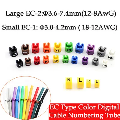 Digital Number Tube Wire Label Tube Cable Marker Colorful 0-9 EC-1/EC-2 1-100pcs • £1.48