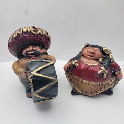2 Mexican Folk Art Chalkware Black Burgundy Vtg Mariachis Gorditos Band 4  • $13.65