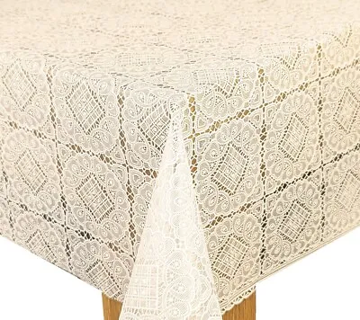 Angel Lace Cream PVC Vinyl Wipe Clean Oilcloth Tablecloth • £7.99