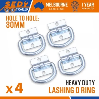 4x Lashing D Ring Zinc Plated Tie Down Points Trailer Centre Hole To Hole 30mm • $12.99