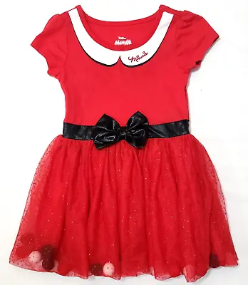 Disney Junior Minnie Mouse Fancy Red Glitter Tutu Tulle Pom Pom Bow Dress 2T • $15