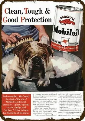 1940 ENGLISH BULLDOG DOG Bath & MOBIL Vintage-Look DECORATIVE REPLICA METAL SIGN • $24.99