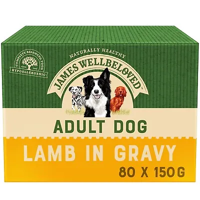 80 X 150g James Wellbeloved Adult Wet Dog Food Pouches Lamb & Rice In Gravy • £65.16