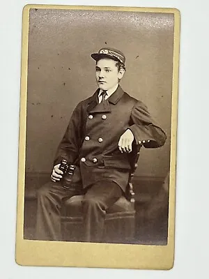 Man In Uniform With Binoculars  Merchant Marine Naval Light House Cabinet Card • $18