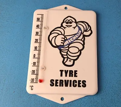 Vintage Michelin Tires Porcelain Sign - Gasoline Pump Ad Sign On Thermometer • $139.37