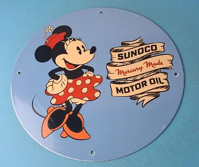 Vintage Sunoco Gasoline Porcelain Sign - Walt Disney Minnie Mouse Gas Pump Sign • $322.97