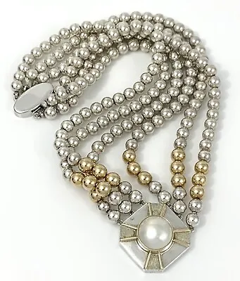 Nancy & Rise Sterling Silver 14k Gold Triple Strand Mabe Pearl Pendant Necklace • $225