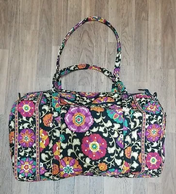 Vera Bradley Duffle Bag Women Black Pink Floral Suzani Quilted Top Handle Travel • $34.99