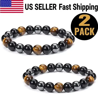 2 PCS Tiger Eye Natural Stone Obsidian 6mm Beaded Bracelet Men Women Jewelry • $10.99