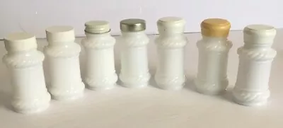 Vintage Milk Glass Herb Spice Jar Lot Of 7 Scroll Rope Detail • $18