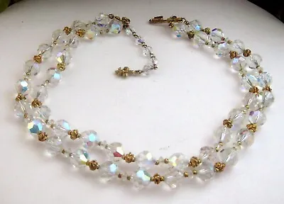 Vintage VENDOME Crystal Glass AB Bead Necklace Double Strand Stunning • $64.60