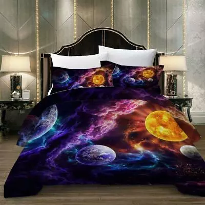 $16.78 • Buy 3D Colorful Space Planet Doona Duvet Cover Galaxy Bedding Quilt Cover PillowCase