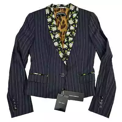 Dolce & Gabbana Women's Blazer IT42 US6 Vintage 2000s Floral Print Striped Blue • $198