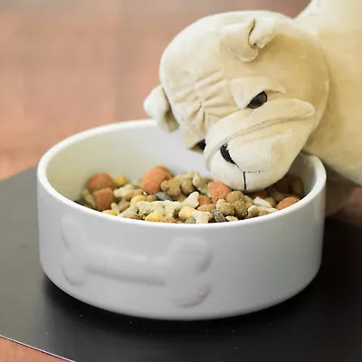 Large Grey 20cm Ceramic Dog Bowl Strong Food Biscuit Water Pet Feeding Dish • £18