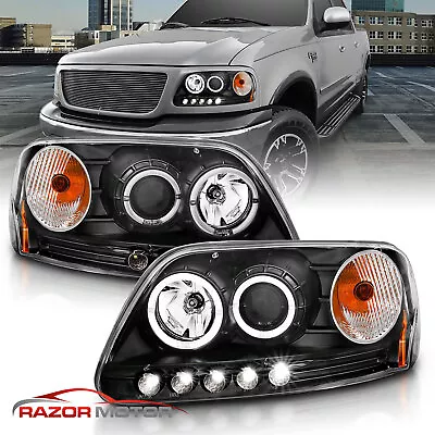 1997-2003 For Ford F-150 LED Halo Ring Projector Black Headlights • $126.22