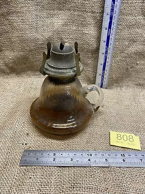 Vintage Original Amber Glass Finger Oil Lamp Base With Burner • £15