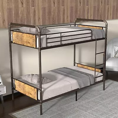 Twin Over Twin Bunk Beds Frame With Ladders Bed Bedroom For Kids Teens Adults US • $197.39
