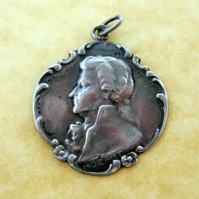 Antique Art Nouveau Silver Charm Pendant Wolfgang Amadeus Mozart Music Composer • $275