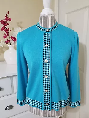 MITA Women`s Turquoise Button Down Sweater Cardigan Krinkle Spun Sz. 10P • $35