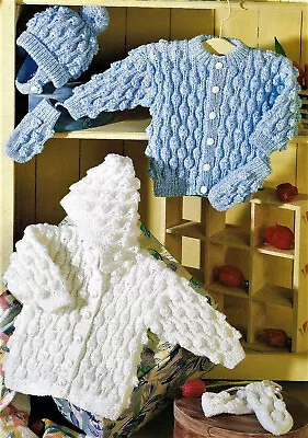 Baby Girls Boys Hooded Popcorn Jacket Hat Cardigan KNITTING PATTERN DK 16 - 26  • £2.15