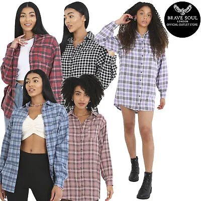 Ladies Women Brave Soul Check Western Gingham Brushed Casual Over Shirt Top • £11.04