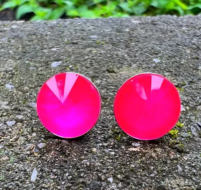 Fluorescent Hot Neon Pink Stud Earrings Valentine’s Day Women’s Men’s Jewelry • $17.95