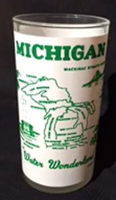 Souvenir Drinking Glass Michigan Water Wonderland Frosted Hazel Atlas • $7.99