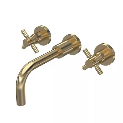 Hudson Reed Tec Crosshead 3-Hole Basin Mixer Tap Wall Mounted - Brushed Brass • £114.95