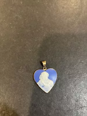 Signed MA 10k Yellow Gold Mother & Child Blue Cameo Heart Pendant Italy • $115