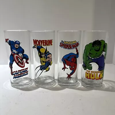 Marvel Comics Hulk Spider-Man Wolverine Captain America Glass Tumblers 8 Oz • $58.95