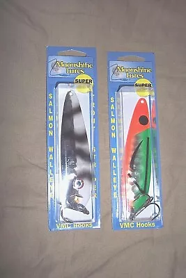 2 Moonshine Spoons Salmon Walleye Trout Striper Fishing Lure Glows Casting Spoon • $24.70