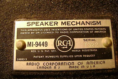 Rare RCA Speaker Mechanism MI 9449 Ser # 7922 • $335