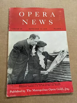 Opera News Magazine September 18 1939 M445 • $12.99