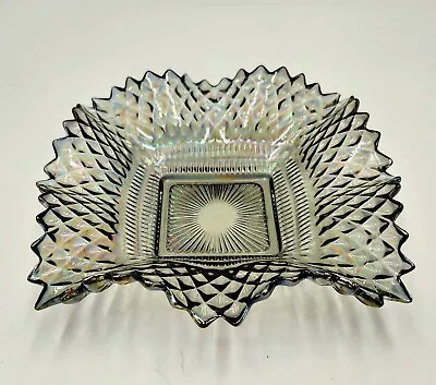 Vintage Indiana Glass Diamond Point Smoke Gray Square Candy Trinket Dish • $4.99