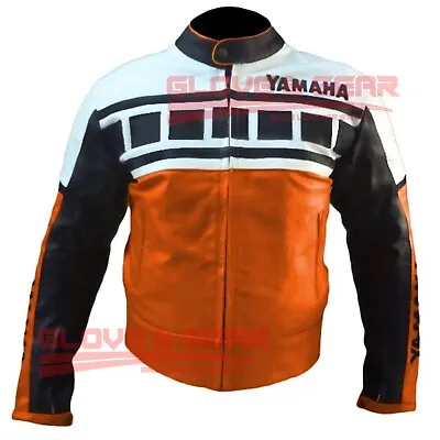 Yamaha Design Motorbike Jacket Orange Cowhide Leather Ce Armoured Jacket • £144.99