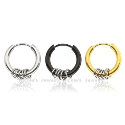 $7.20 • Buy Pair Surgical Steel Hinged Earrings Clicker Sleeper Hoop Huggies Men Unisex