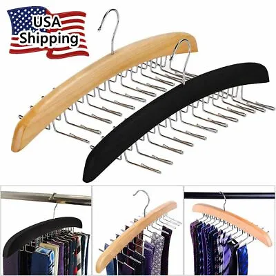 $13.01 • Buy Wooden 24 Tie Belt Hanger Belt Scarf Holder Closet Organizer Rack Hanger Hook US