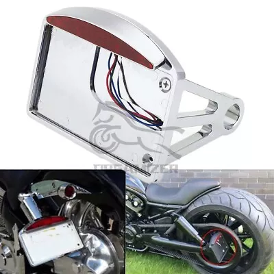 Motorcycle Brake Tail LED Light Side Mount License Plate Bracket Holder Chrome • $45.05