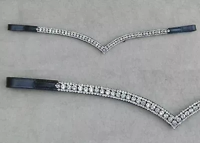 $20 • Buy Leather Browband  V-Shape Browband -3 Rows- All Clear Leather Horse Size All
