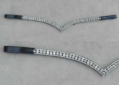 Leather Browband  V-Shape Browband -3 Rows- All Clear Leather Horse Size All • $20