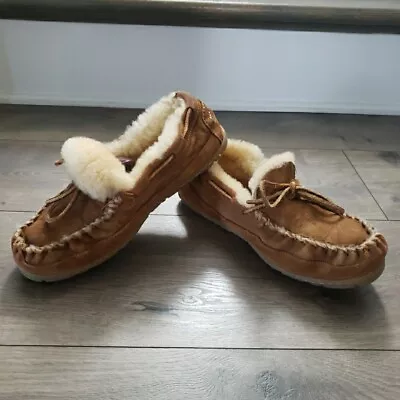 L.L. Bean Suede Sheepskin Slipper Moccasin Brown Women's Sz 8 290467 • $24.99