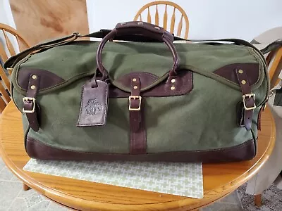 Vintage ORVIS  Gokey Battenkill Canvas Leather Duffle Bag 23  Khaki Green  USA • $110