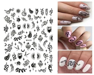 Nail Art Stickers Decals Halloween Snakes Goth Serpents Moon Cross Heart WG605 • $2.92