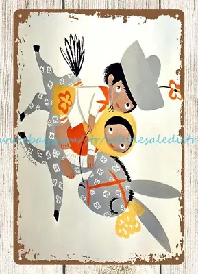 Happy South American Children Riding Donkeys Mary Blair Art Metal Tin Sign • $18.96