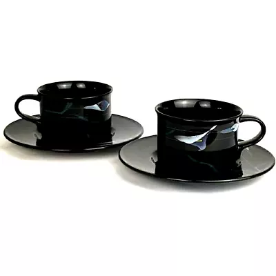 Vintage Mikasa Galleria Calla Lily Black 2 Cups 2 Saucers Opus Black FK701 Japan • $12.94